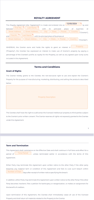 Royalty Agreement PDF Template