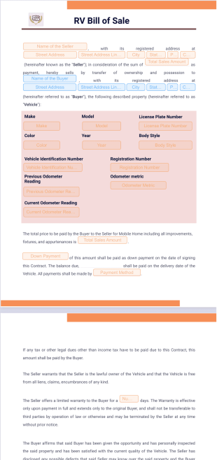 RV Bill of Sale - Sign Templates
