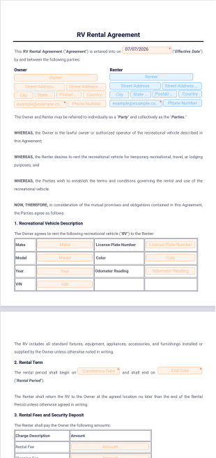 RV Rental Agreement Template - PDF Templates