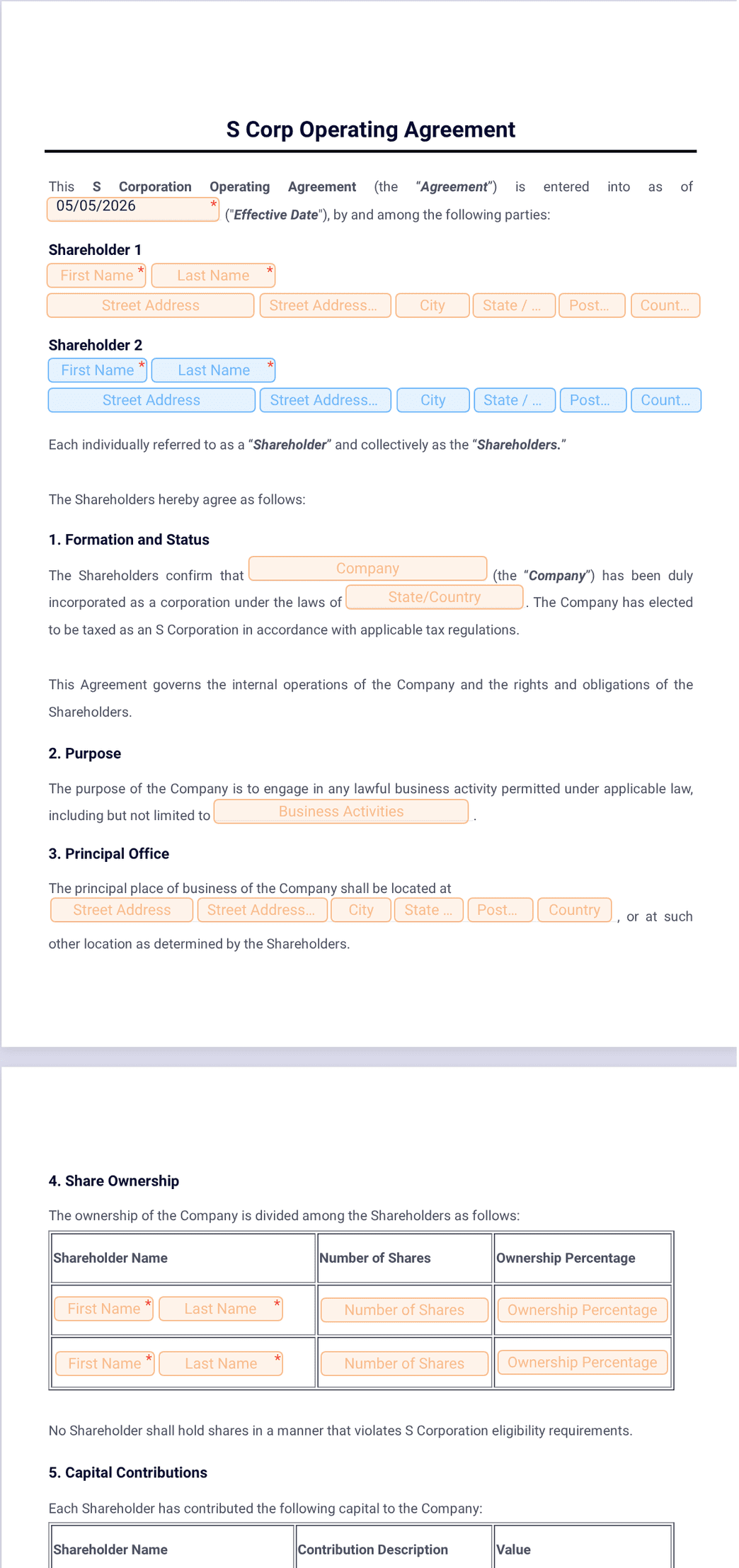 S Corp Operating Agreement Template - PDF Templates | Jotform