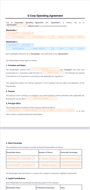 S Corp Operating Agreement Template - PDF Templates
