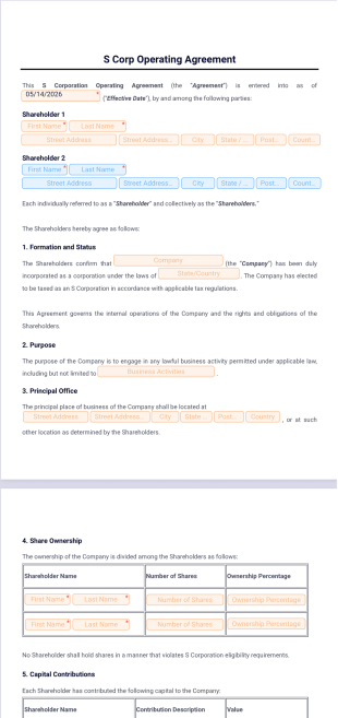 S Corp Operating Agreement Template - PDF Templates