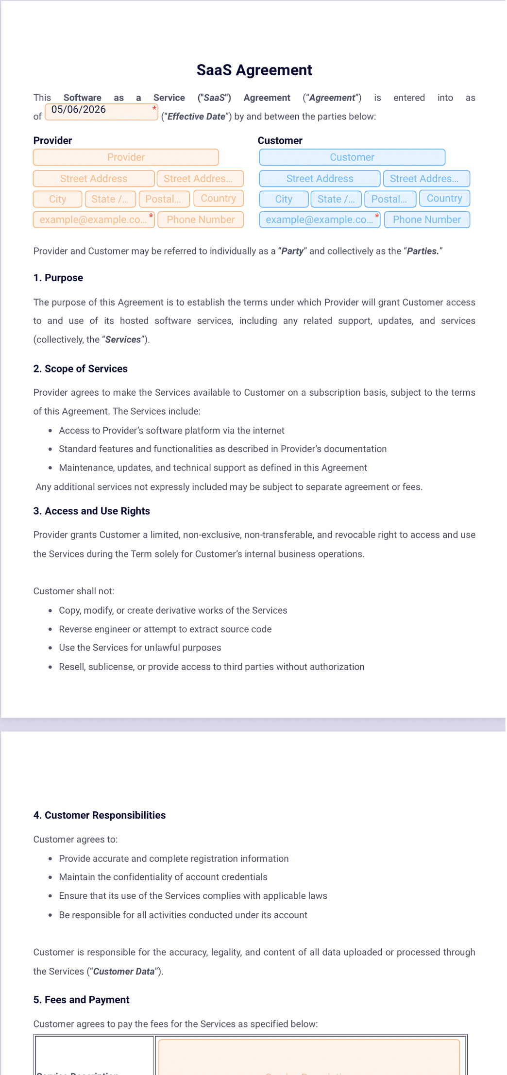 SaaS Agreement Template - PDF Templates | Jotform