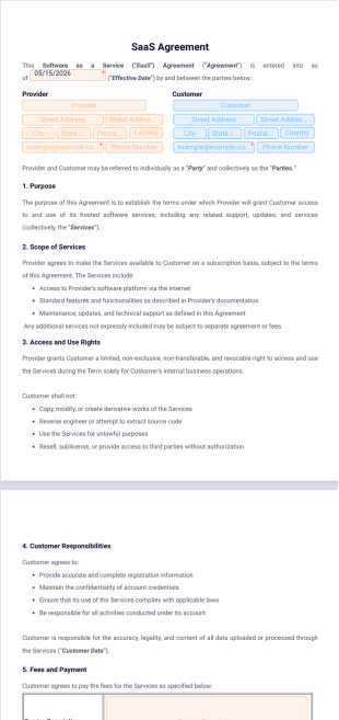 SaaS Agreement Template - PDF Templates