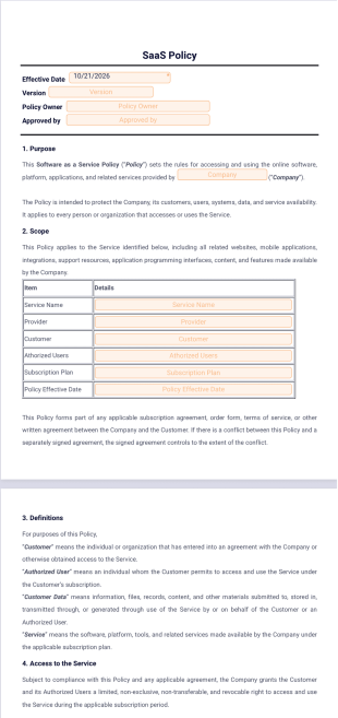 SaaS Policy Template - PDF Templates