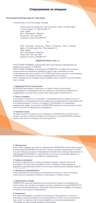 Шаблон на споразумение за плащане - PDF Templates