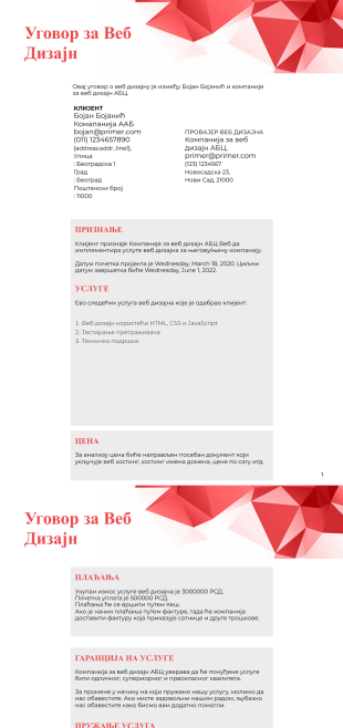 Шаблон Уговора за Веб Дизајн - PDF Templates