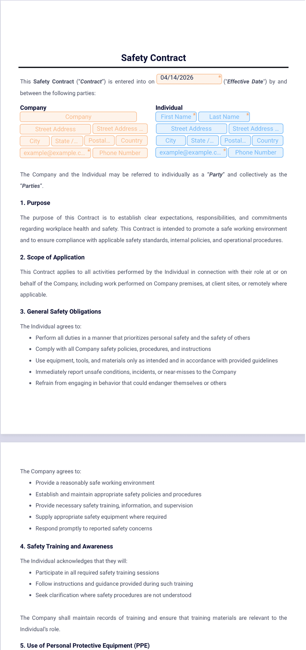 Safety Contract Template - PDF Templates | Jotform