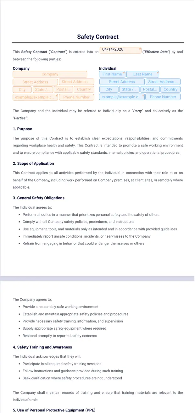 Safety Contract Template