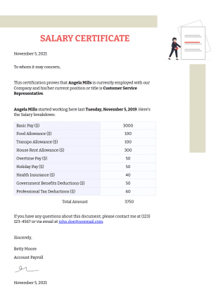 Salary Certificate PDF Template