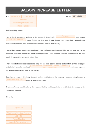 Salary Increase Letter PDF Template