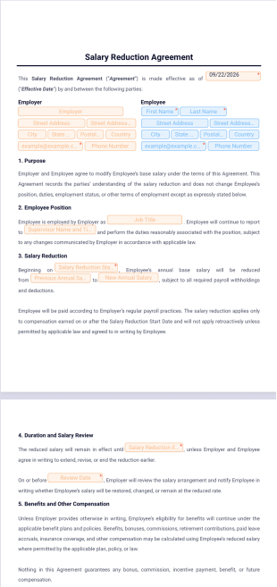 Salary Reduction Agreement Template - PDF Templates