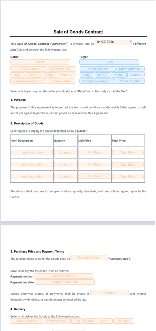Sale of Goods Contract Template - PDF Templates