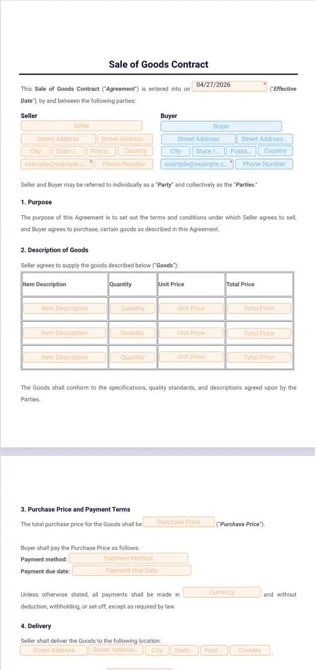 Sale of Goods Contract Template - PDF Templates | Jotform