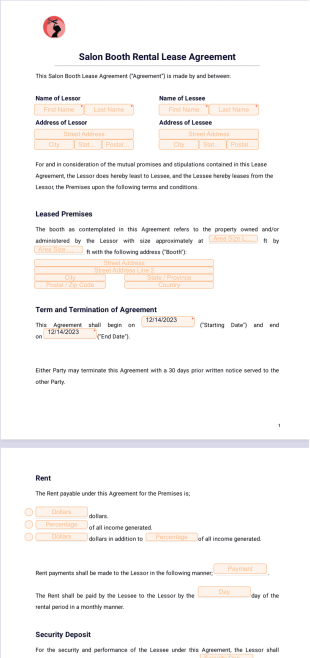 Salon Booth Rental Lease Agreement - PDF Templates