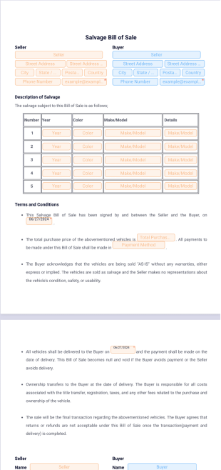 Salvage Bill of Sale PDF Template