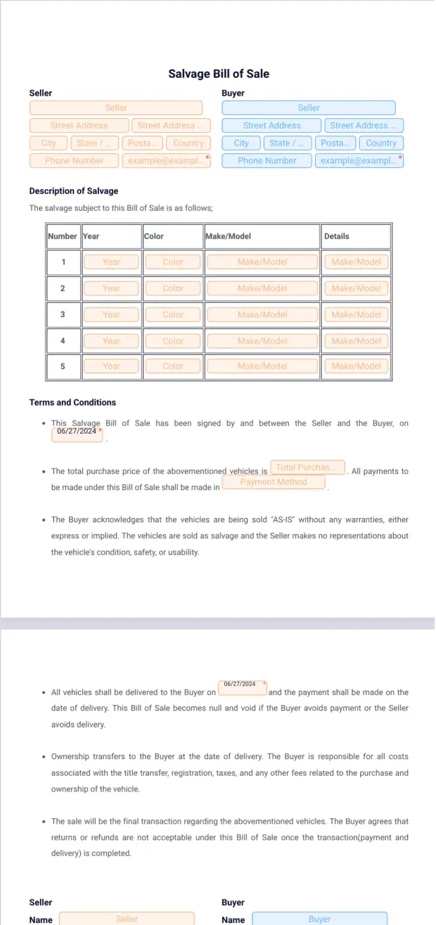 Salvage Bill of Sale
