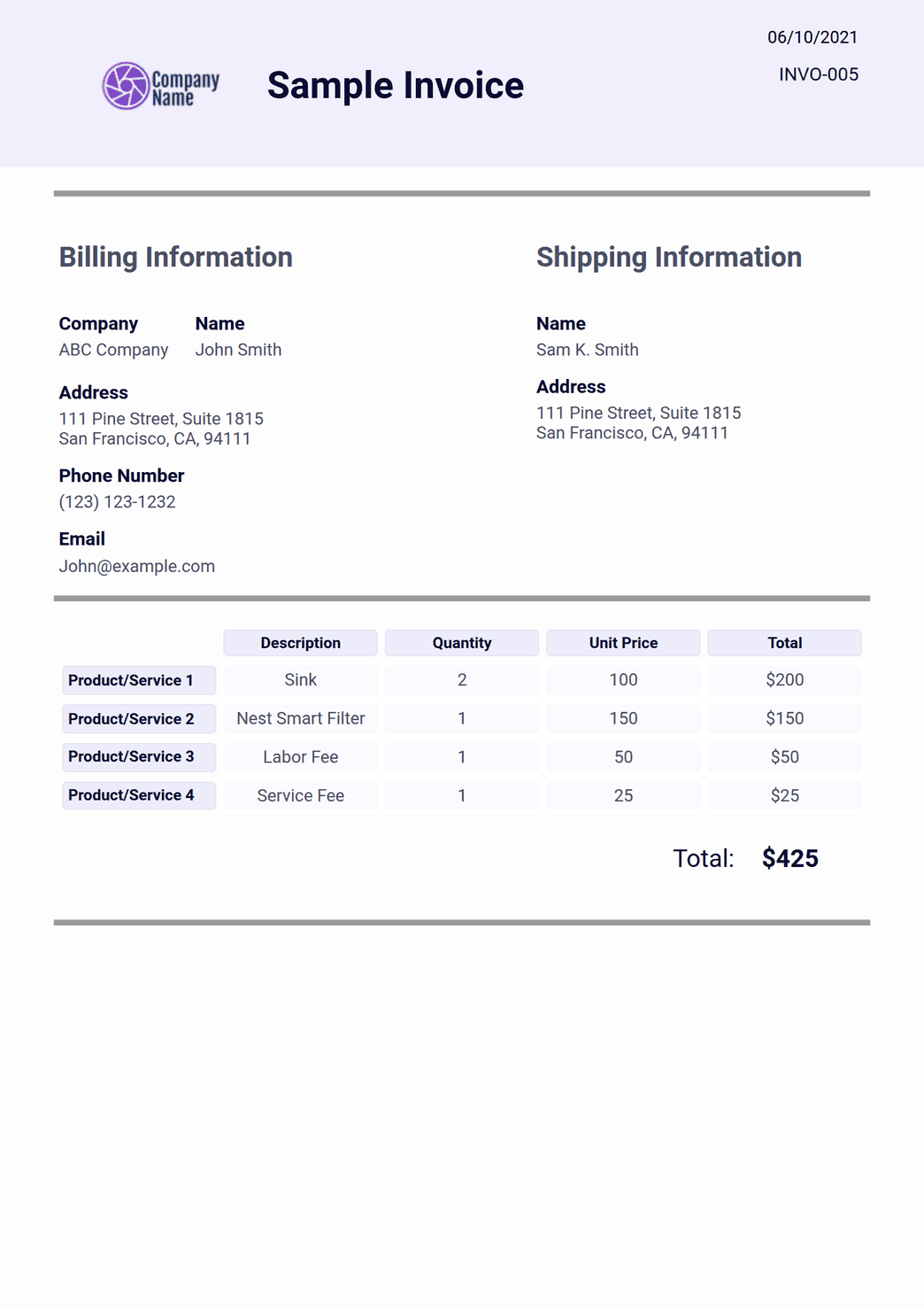 Sample Invoice PDF Template | Jotform