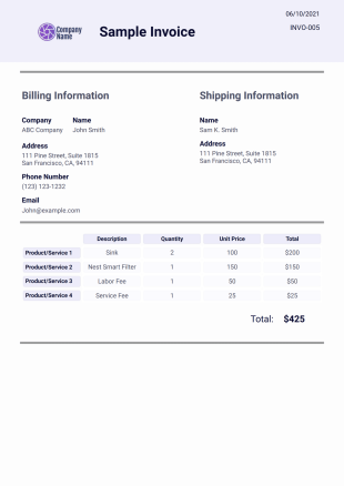 Sample Invoice - PDF Templates