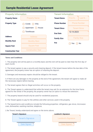 Sample Residential Lease Agreement PDF Template