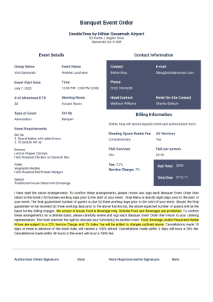 SAVAI Banquet Event Order PDF Template