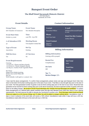 SAVBL Banquet Event Order PDF Template
