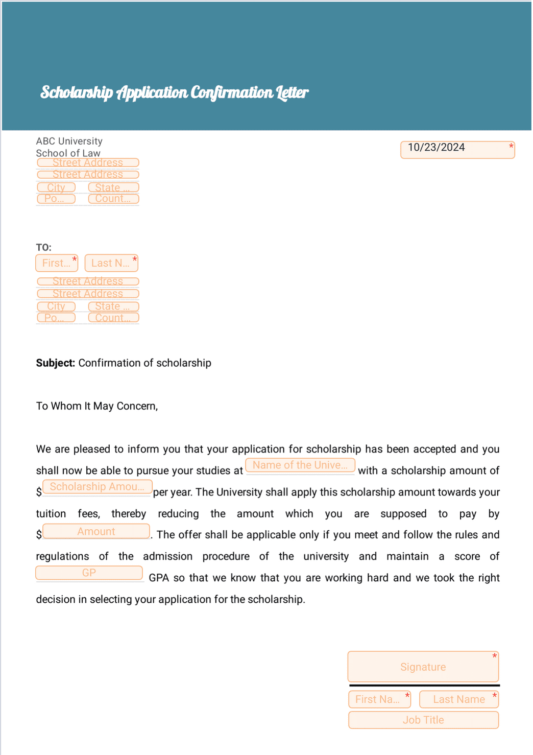 Confirmation Letter Sample Scholarship