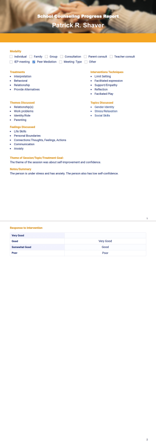 School Counseling Progress Report PDF Template