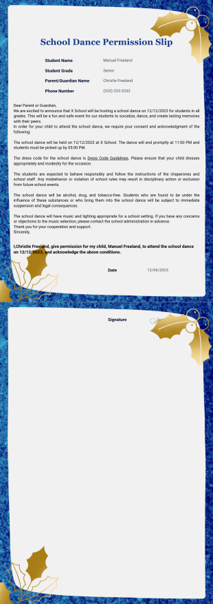 School Dance Permission Slip Template - PDF Templates
