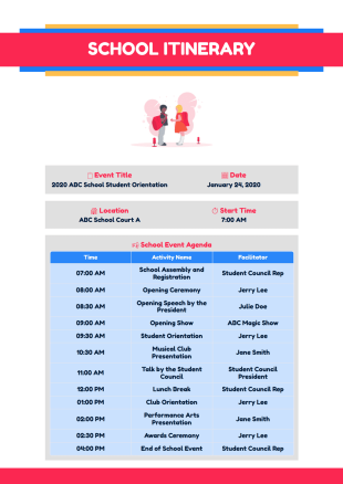 School Itinerary PDF Template