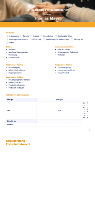 Schulberatung Fortschrittsbericht PDF-Vorlage