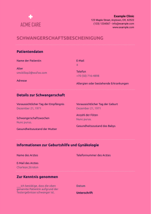 Schwangerschaftsbescheinigung - PDF Templates
