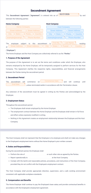 Secondment Agreement Template - PDF Templates