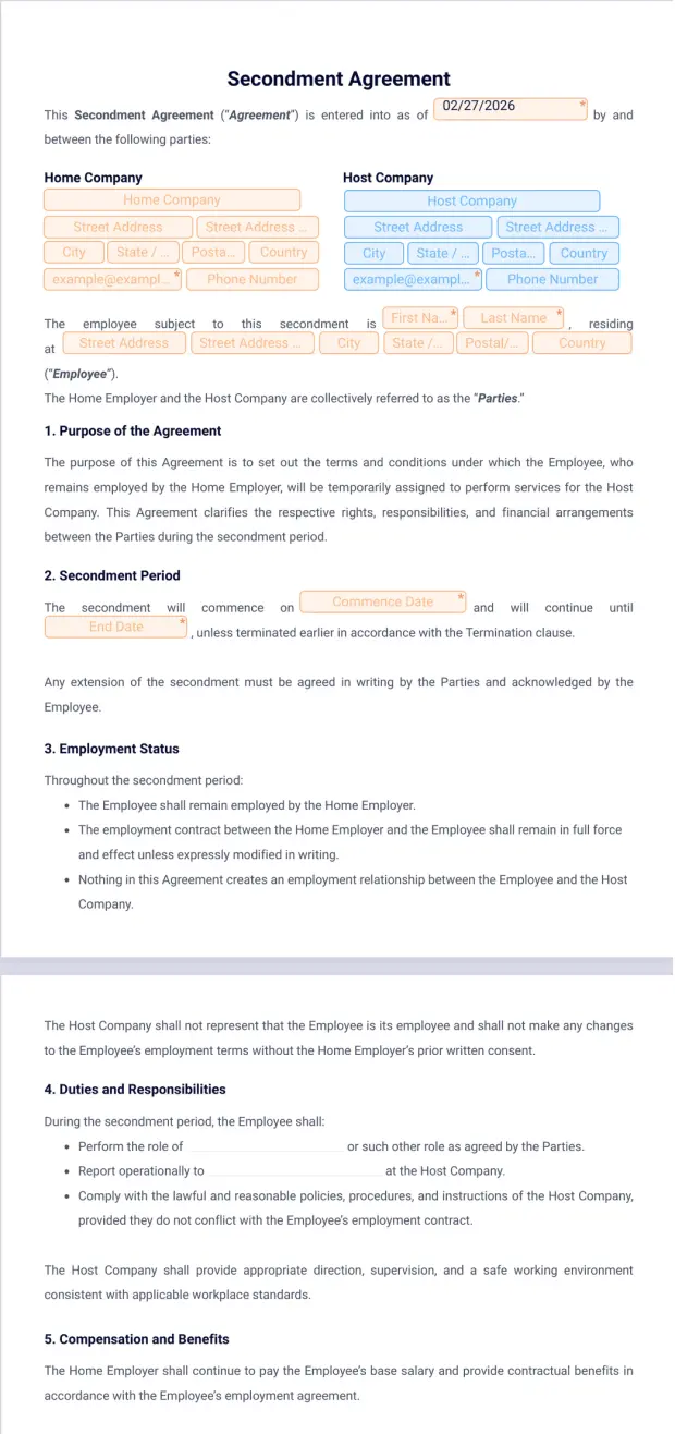 Secondment Agreement Template
