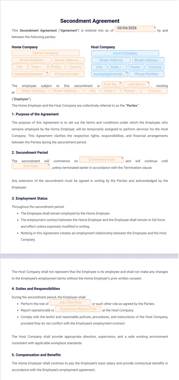 Secondment Agreement Template PDF Templates Jotform