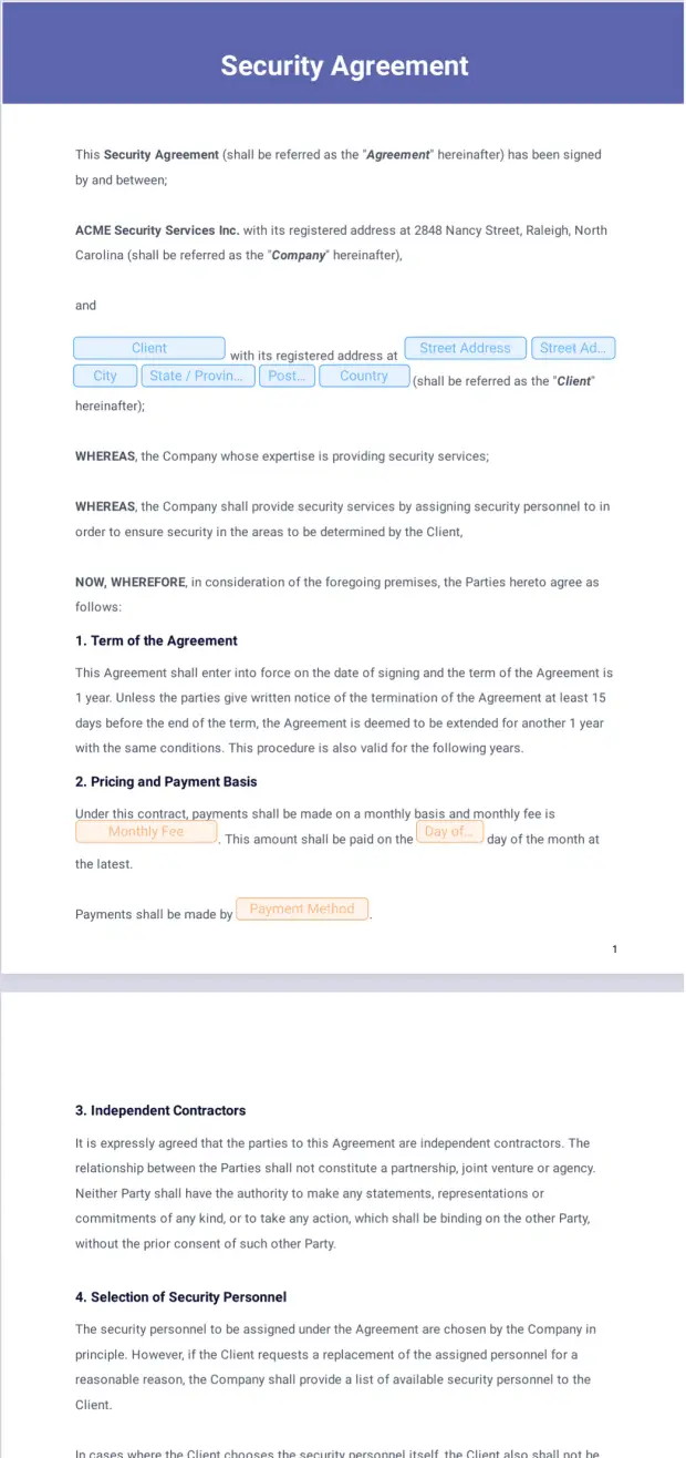 Security Agreement PDF Template Jotform