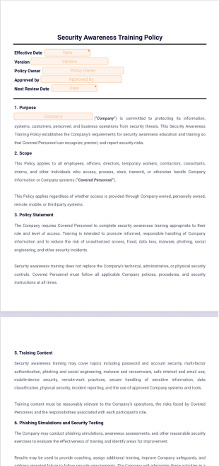 Security Awareness Training Policy Template - PDF Templates