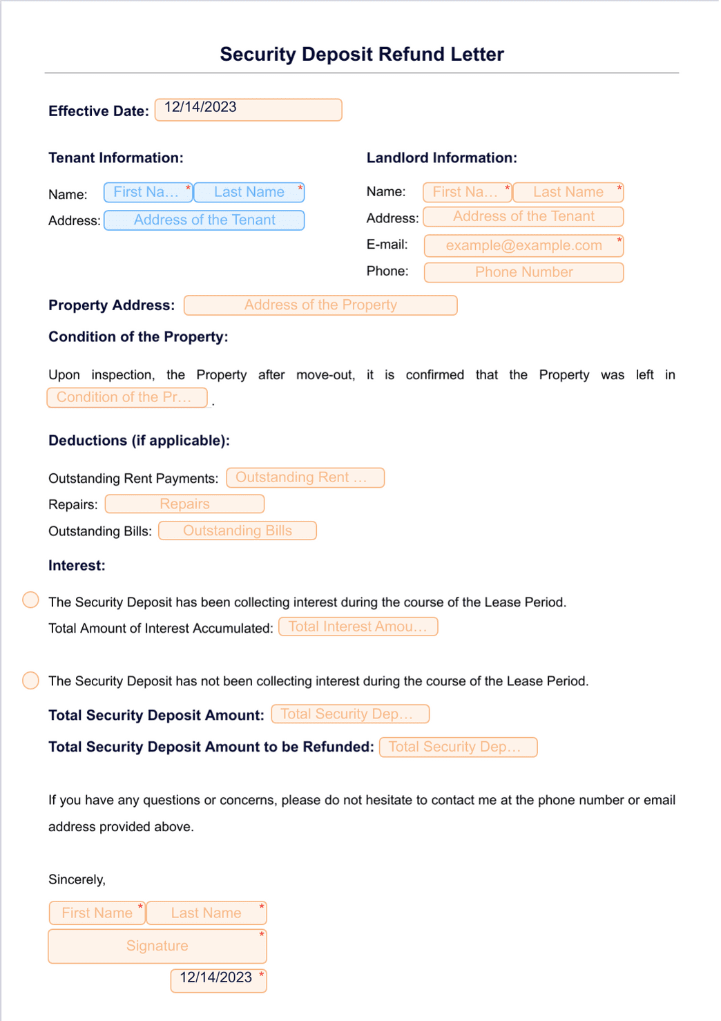 Security Deposit Refund Letter - PDF Templates | Jotform