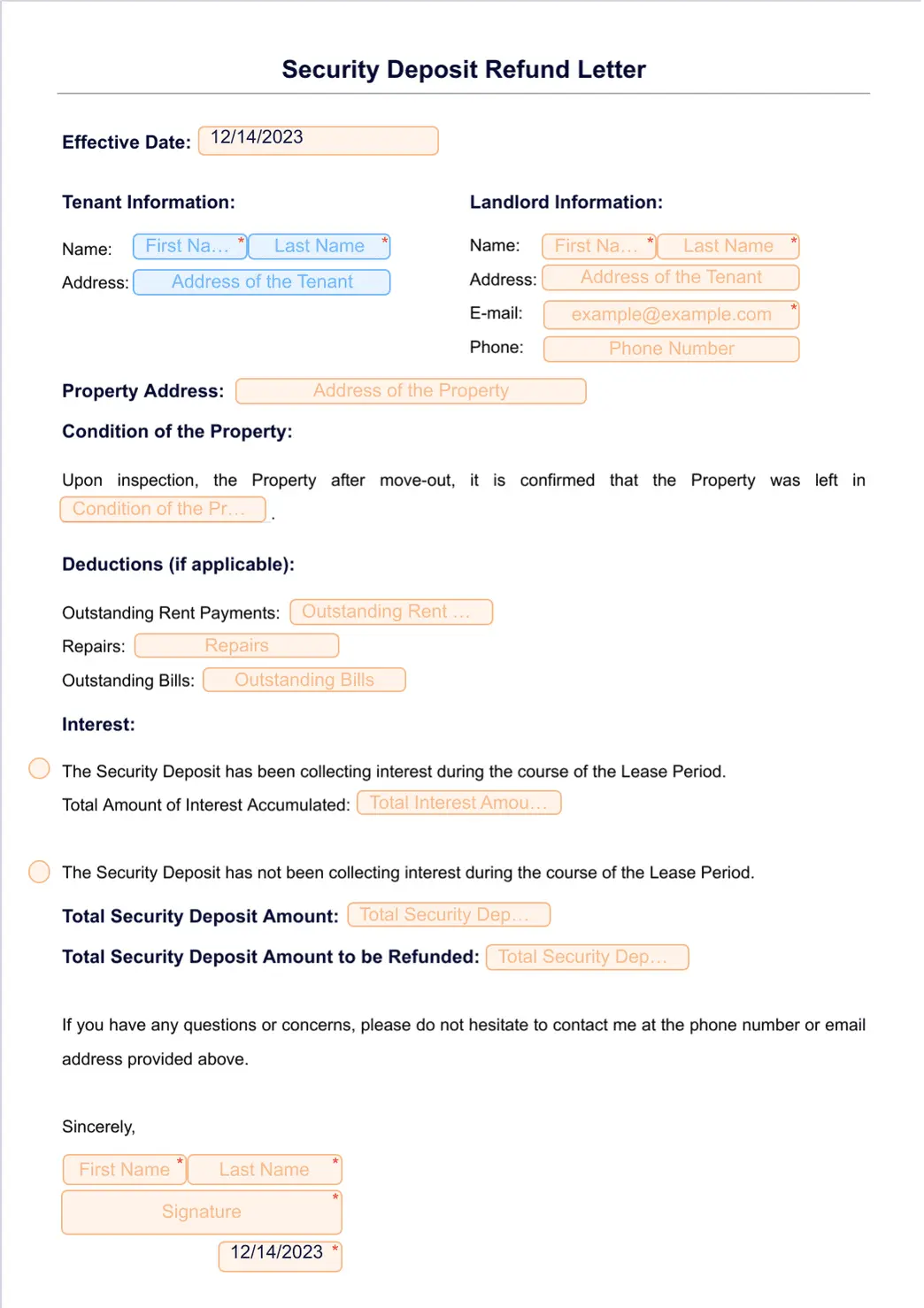 Security Deposit Refund Letter Sign Templates Jotform