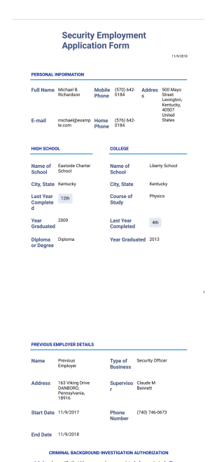 Security Employment Application Template - PDF Templates