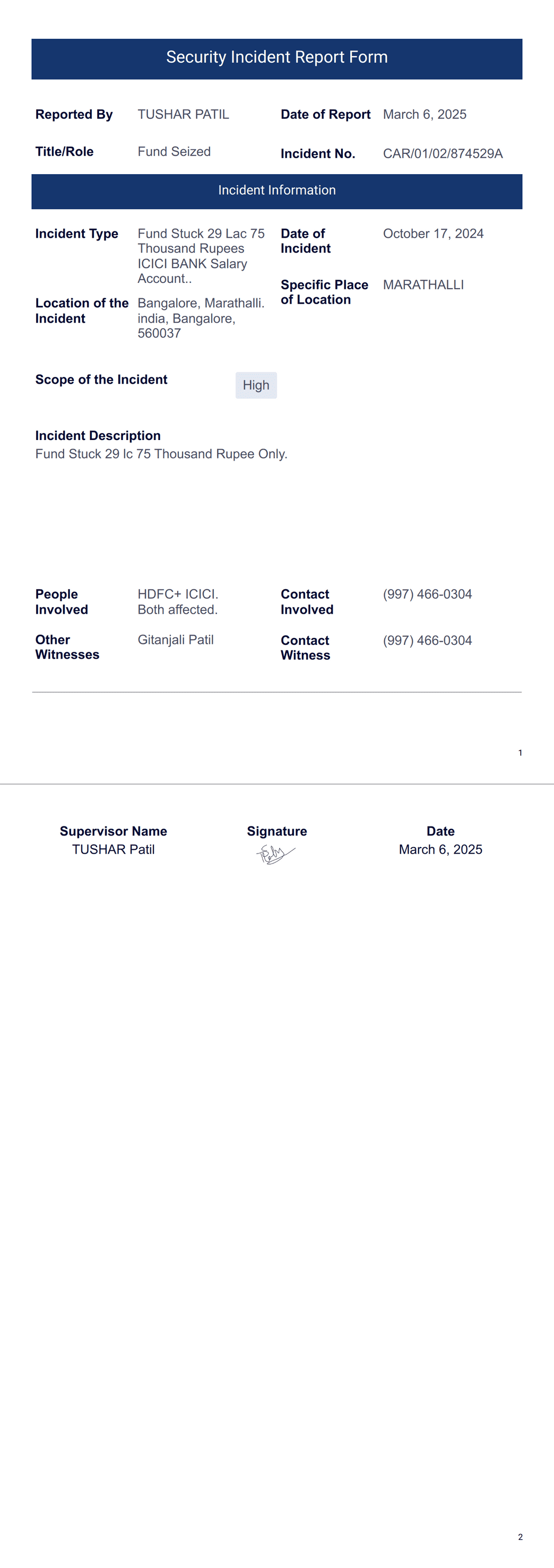 Security Incident Report - PDF Templates | Jotform