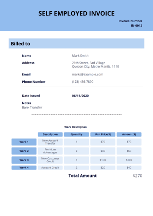 Self Employed Invoice Template - PDF Templates