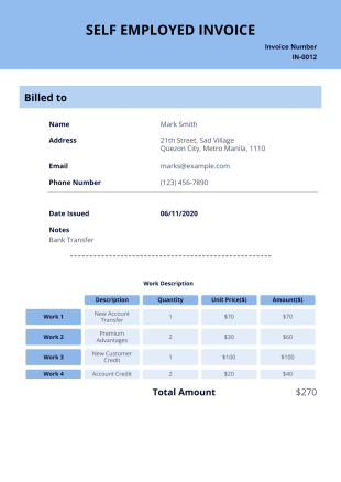 Self Employed Invoice Template - PDF Templates