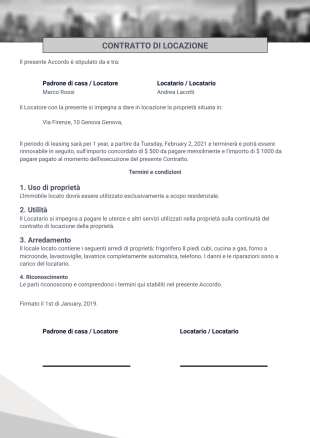 Semplice modello di contratto di locazione - Modelli di PDF