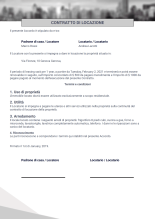 Semplice modello di contratto di locazione - PDF Templates
