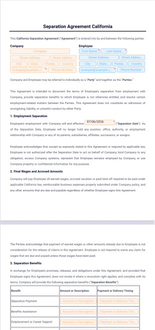 Separation Agreement California Template - PDF Templates