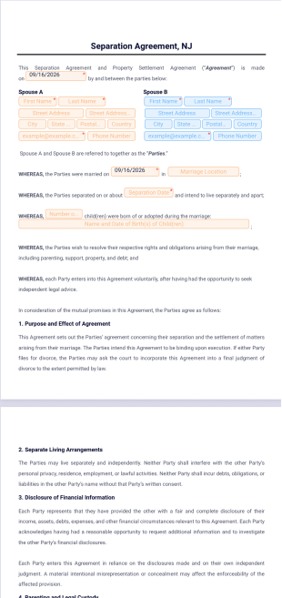 Separation Agreement NJ Template - PDF Templates