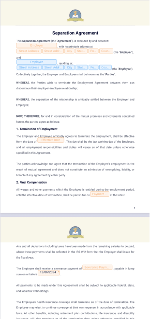 Separation Agreement PDF Template