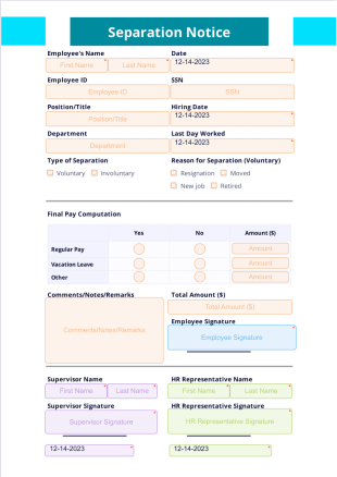 Separation Notice PDF Template