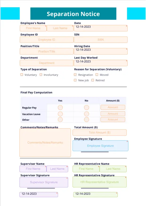 Separation Notice Examples Separation Notice PDF Template | Jotform